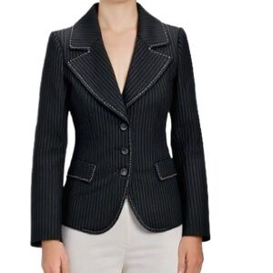 Sandra Angelozzi Dark Navy & White Pinstripe Blazer Size EU32/Small